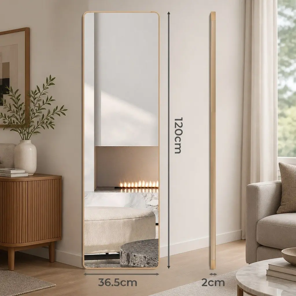 Full Length Mirror 120cm Aluminum Alloy Frame 2.6mm Float Glass Gold