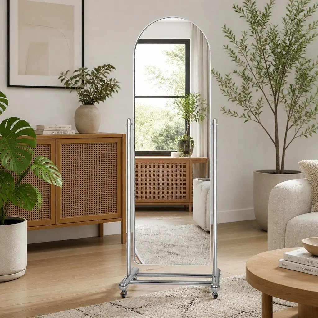 Full Length Arch Mirror Adjustable Angle 165cm Silver Aluminum Alloy Frame