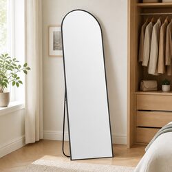 Full Length Mirror 165cm x 60cm Wall Mounted Arched Frame Black Modern Home