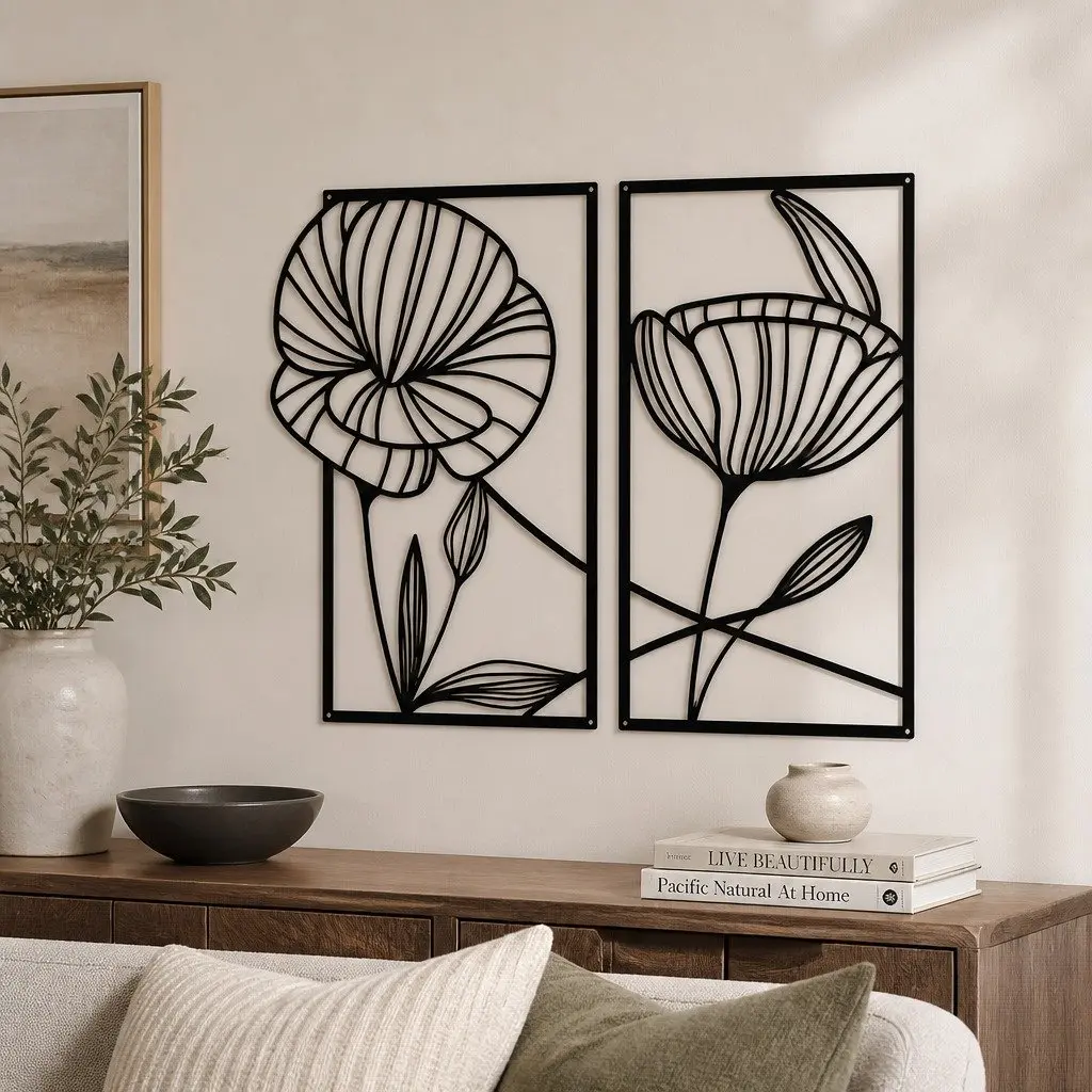 Metal Wall Art 4 Pieces Floral Minimalist Line Decor Home Living Room Bedroom