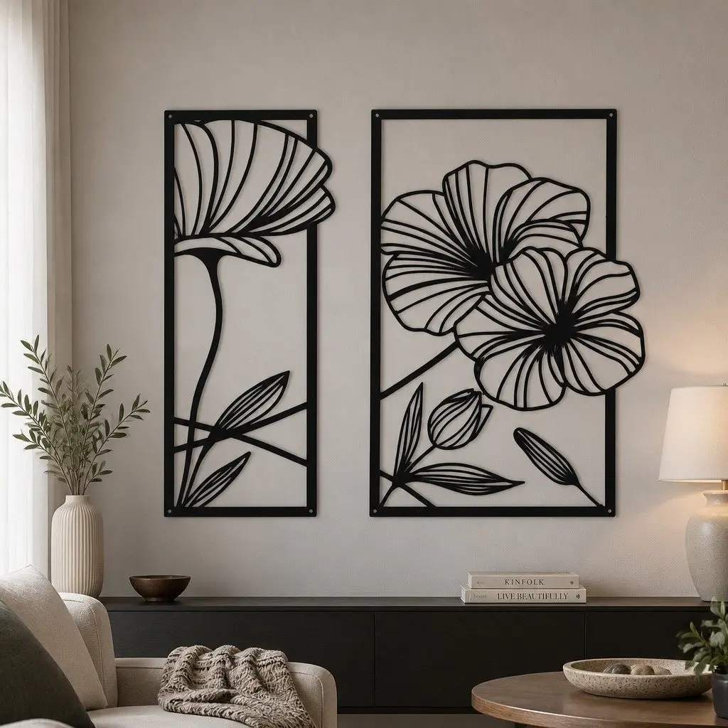 Metal Wall Art 4 Pieces Floral Minimalist Line Decor Home Living Room Bedroom