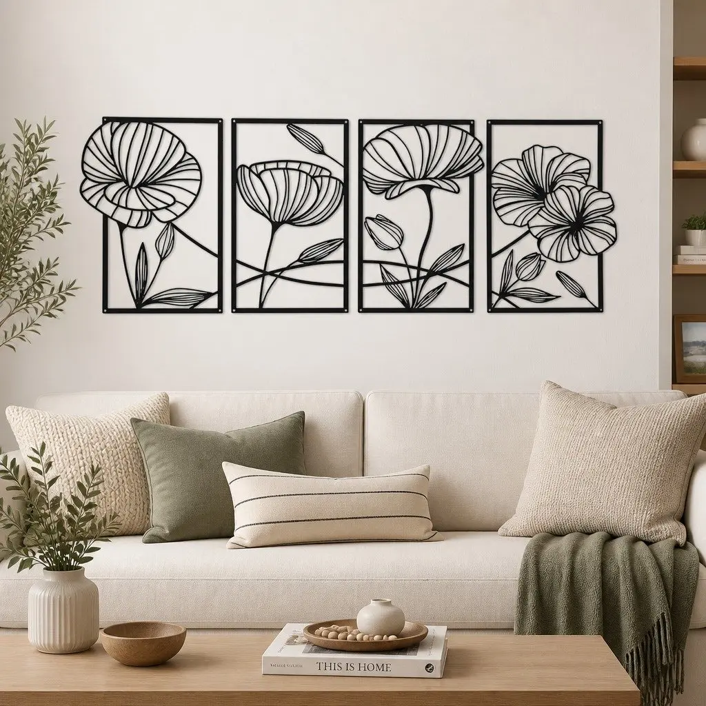 Metal Wall Art 4 Pieces Floral Minimalist Line Decor Home Living Room Bedroom