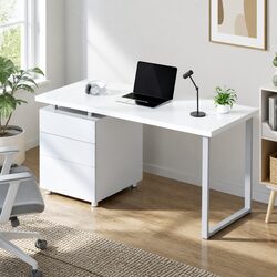 Computer Desk with 3 Drawers White 140cm Office Workstation Contemporary Design