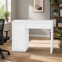 Efficient White Computer Desk with Drawers for Home Use