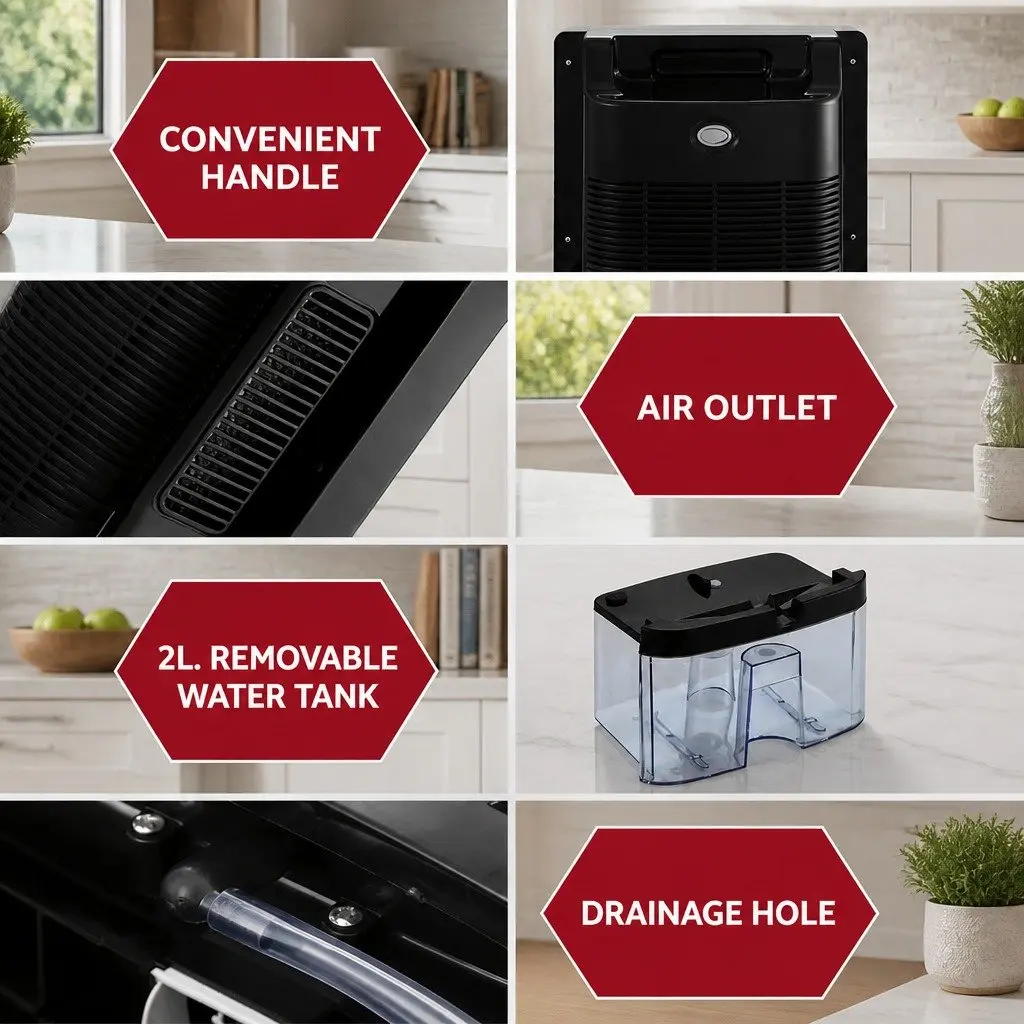 Dehumidifier Air Purifier 2L Water Tank Black Quiet Remote Control Timer