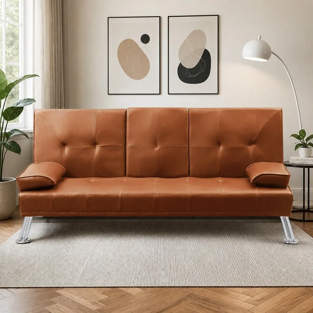 3-Seater Sofa Bed Adjustable Recliner Foldable Middle Panel Cup Holder Brown