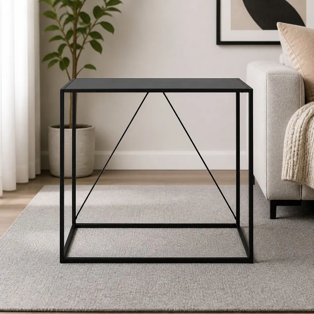 2-Tier Console Table Powder-coated Steel 90cm W x 30cm D x 80cm H Black