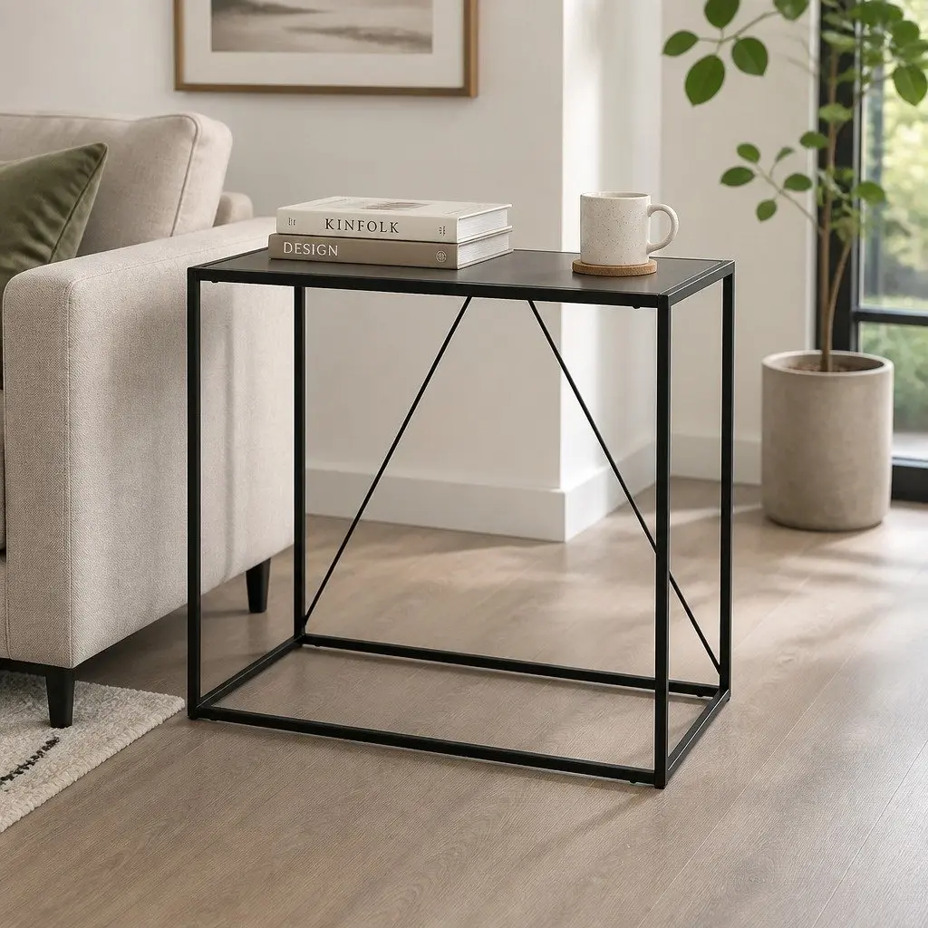 2-Tier Console Table Powder-coated Steel 90cm W x 30cm D x 80cm H Black