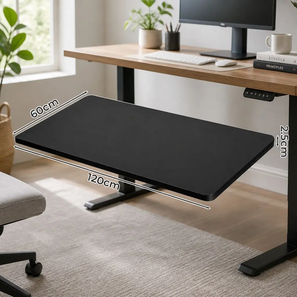 Office Workstation Surface MDF Veneer 120x60cm Black Desktop Table Top Motorised