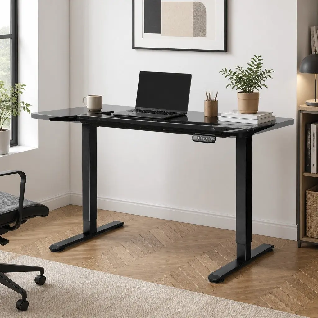 Electric Standing Desk Frame Dual Motor Height Adjustable Black Steel 110cm to 140cm Width 61cm Depth 72cm to 120cm Height