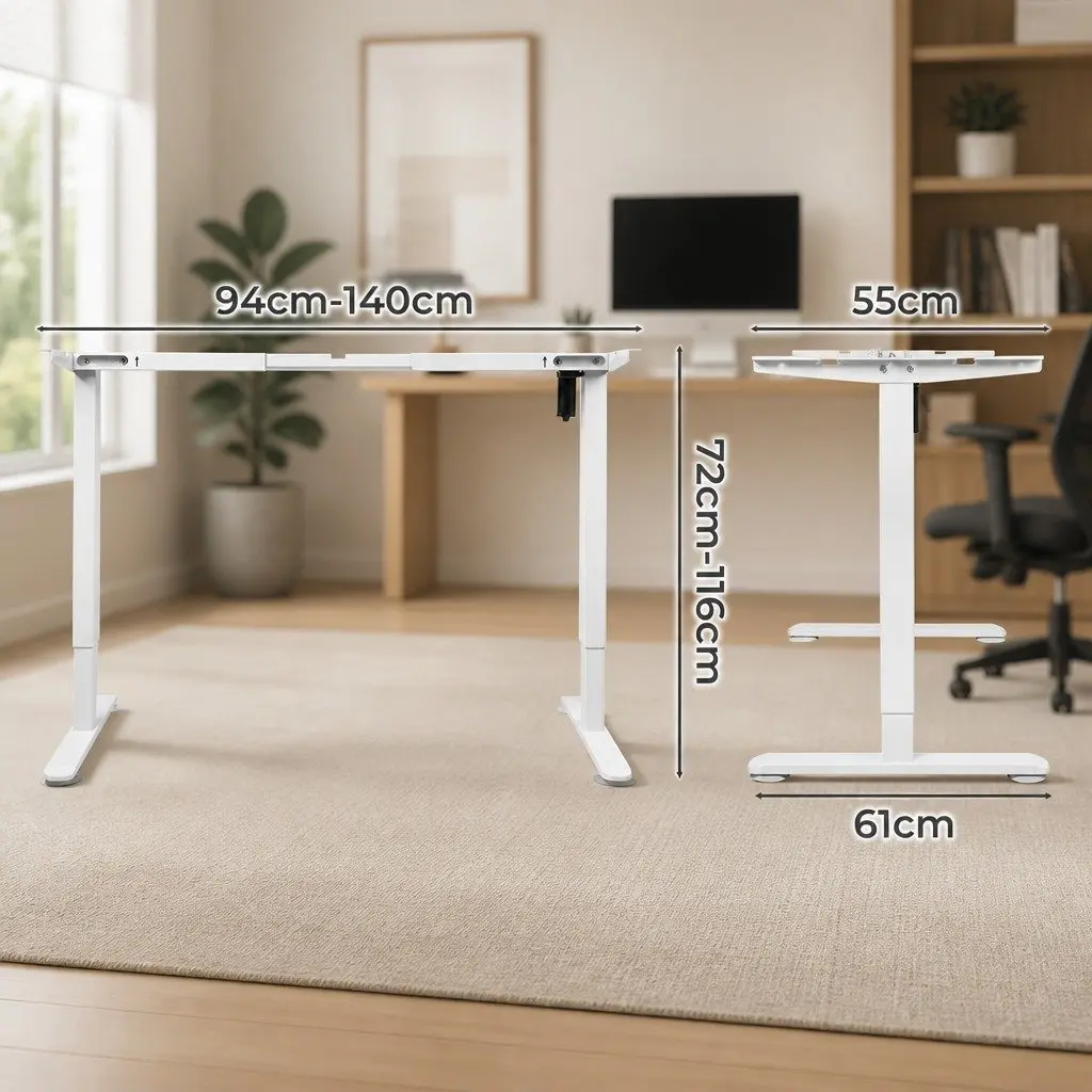 Motorised Standing Desk Frame Steel Height Adjustable White