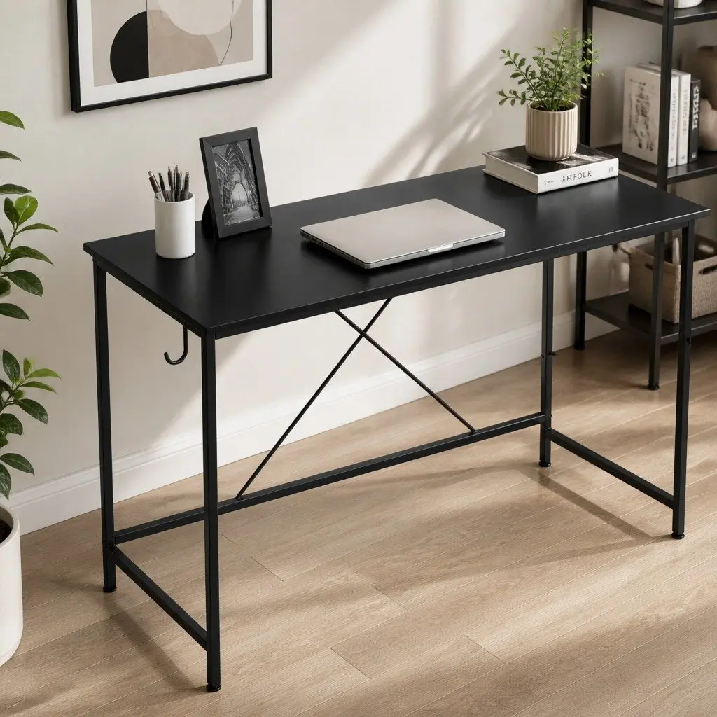 L-Shaped Corner Computer Desk Particle Board Powder-Coated Steel 169cm x 120cm x 74cm Black