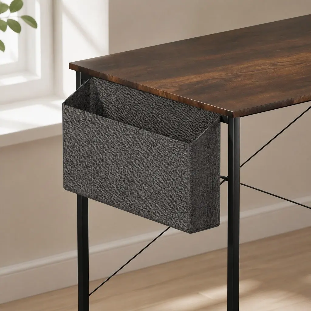 L Shaped Corner Desk Industrial Style MDF Steel 100cm x 80cm Brown