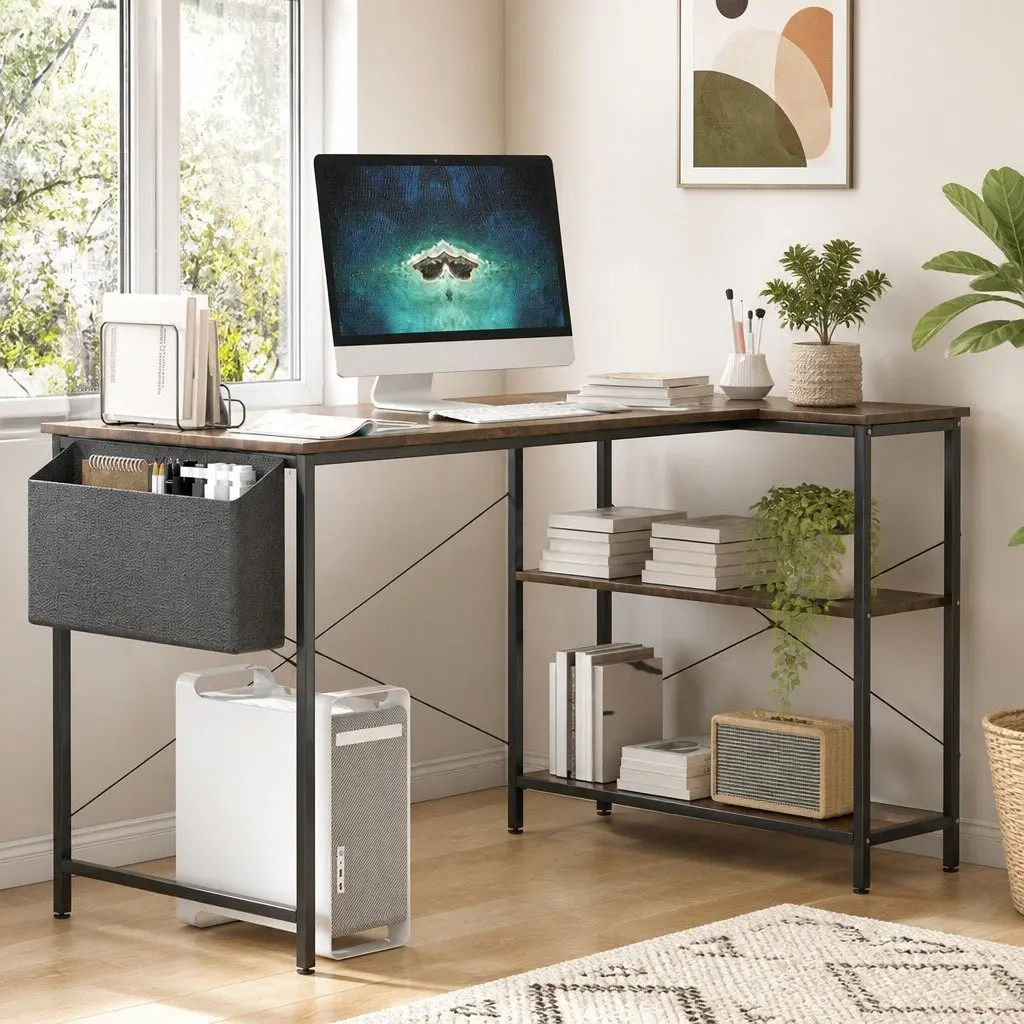 L Shaped Corner Desk Industrial Style MDF Steel 100cm x 80cm Brown