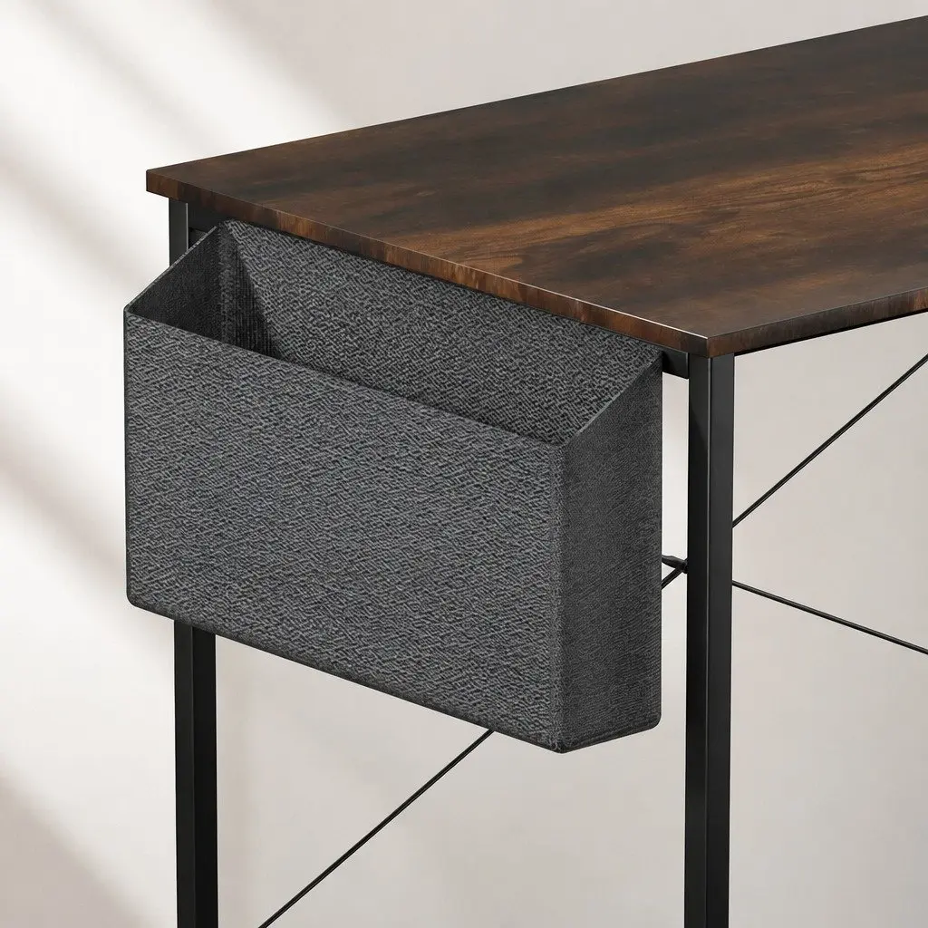 L Shaped Corner Desk MDF Brown 120cm x 80cm x 75cm Reversible with Adjustable Legs and Three-Layer Storage Rack for Home Office