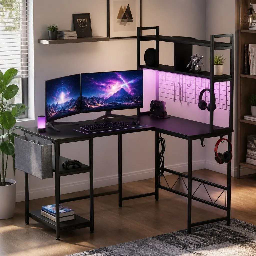 L Shaped Gaming Desk with Storage Options