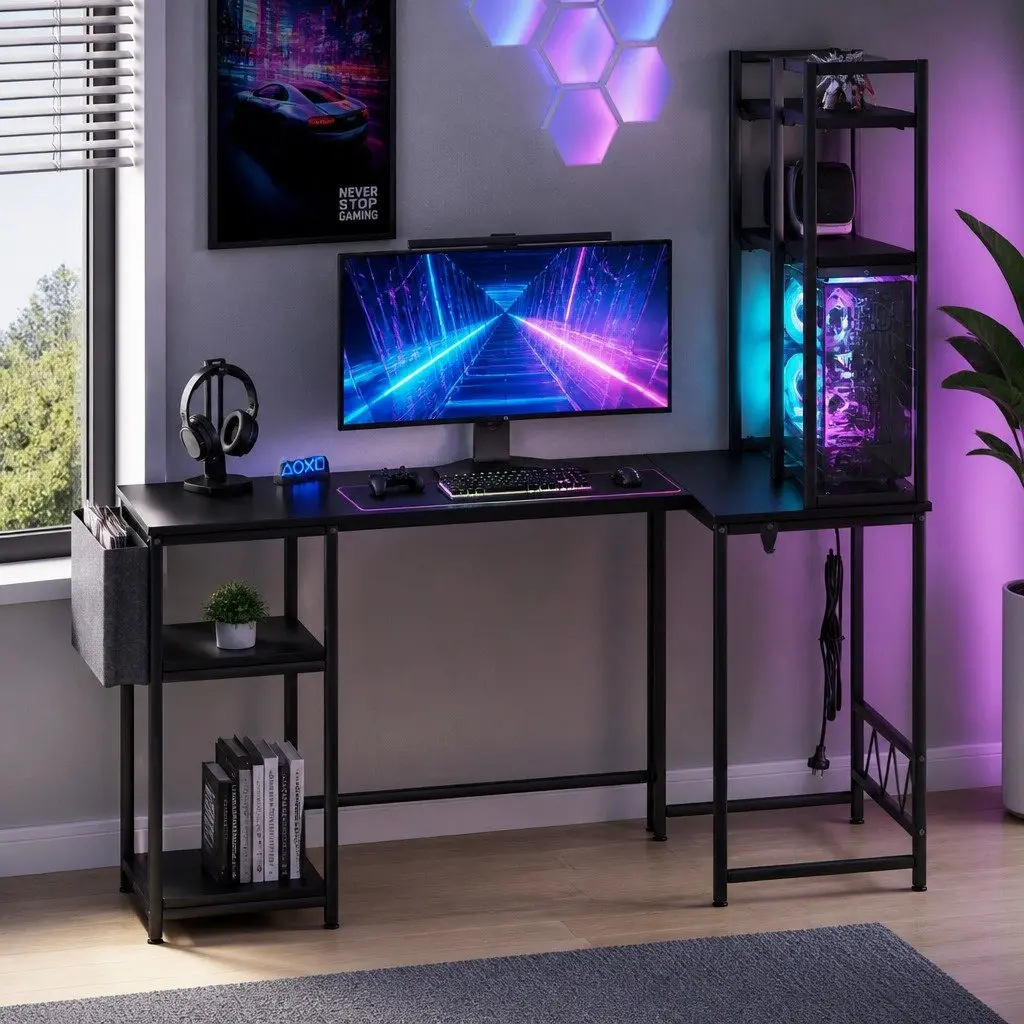 L Shaped Gaming Desk with Storage Options