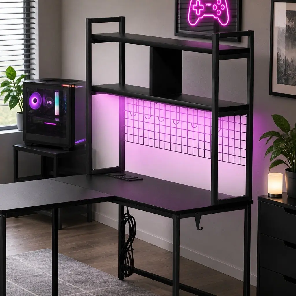 L Shaped Gaming Desk with Storage Options