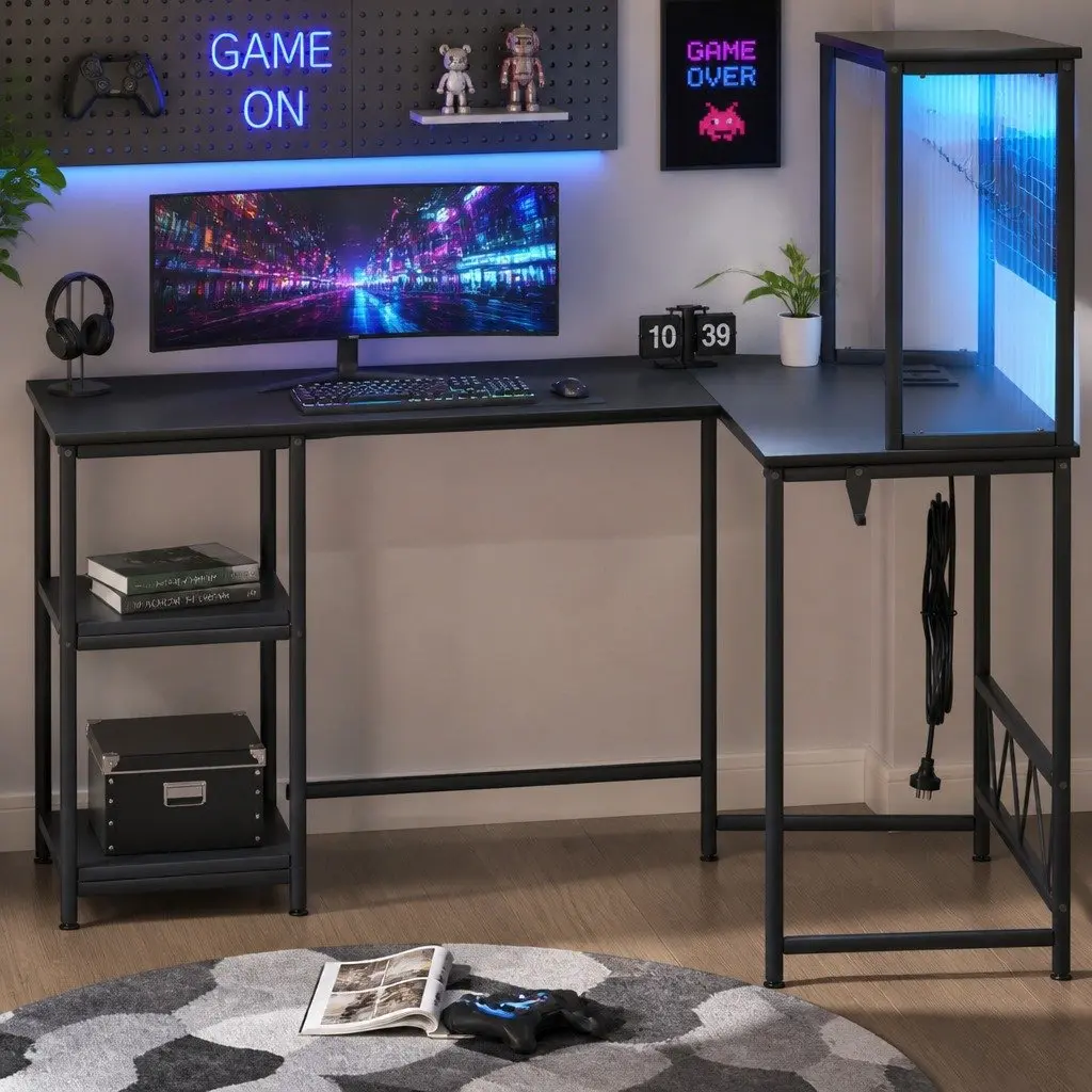 L Shaped Gaming Desk with Storage Options