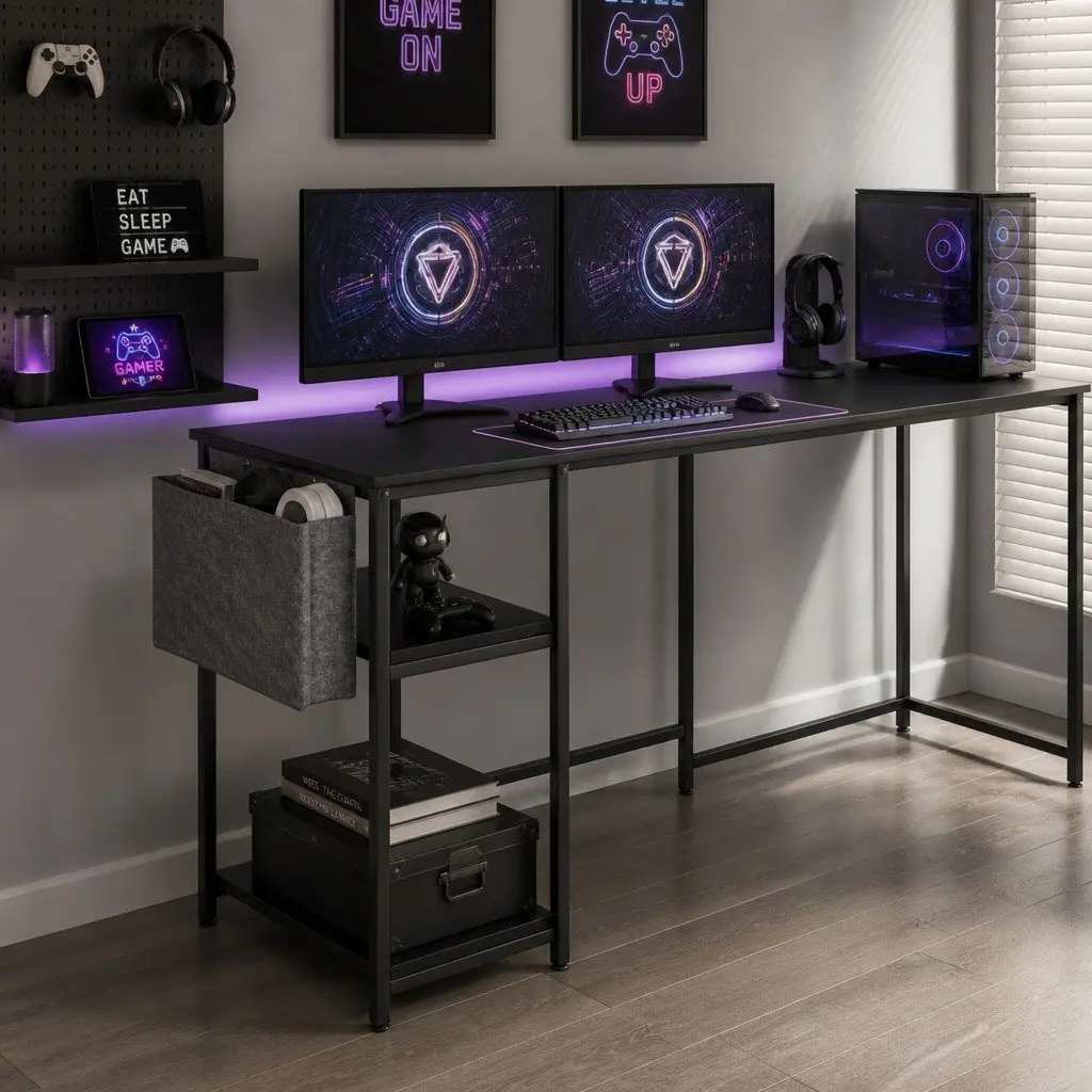 L Shaped Gaming Desk with Storage Options