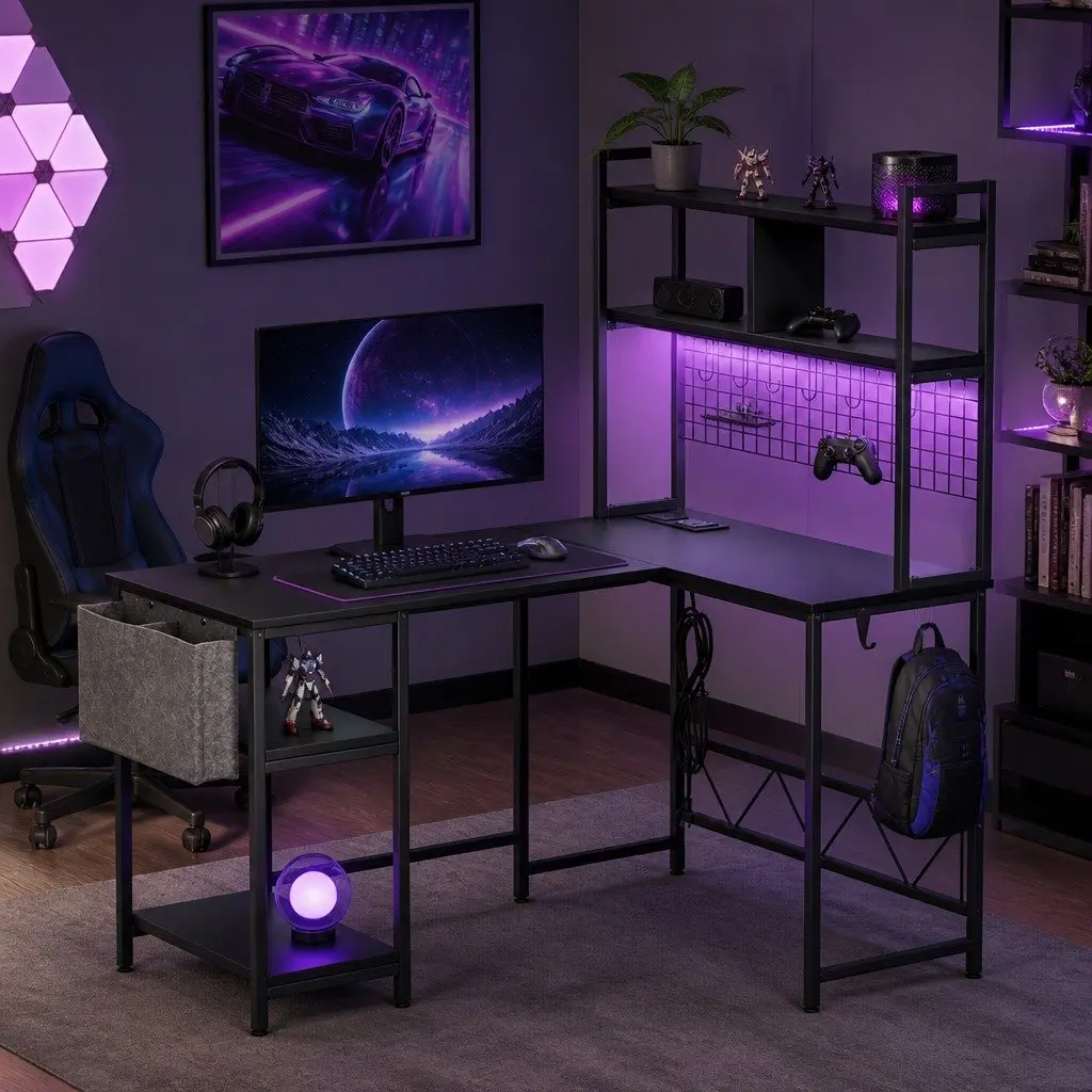 L Shaped Gaming Desk with Storage Options