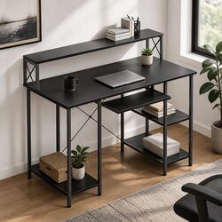 Functional Black Gaming Desk with Storage Solutions
