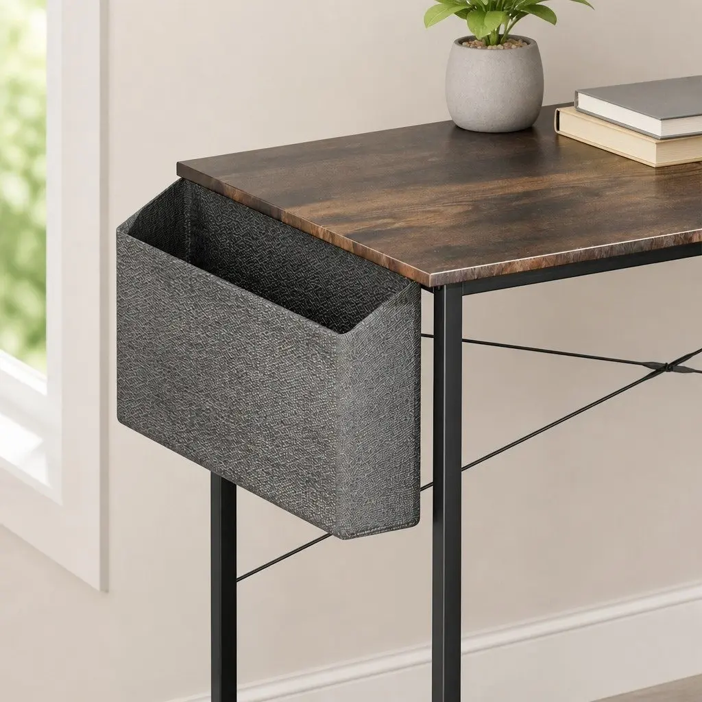 Computer Desk MDF Brown 100cm Metal Frame Study Table Workstation Home Office Gaming