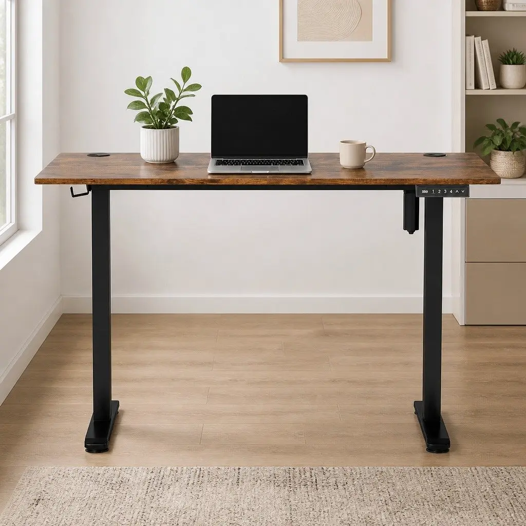 Height Adjustable Electric Desk Motorised Dual-Panel Vintage Oak 120cm Sit Stand Office
