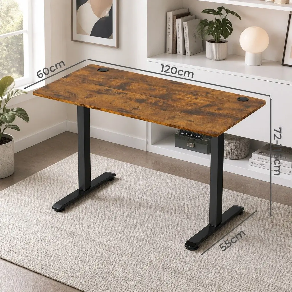 Height Adjustable Electric Desk Motorised Dual-Panel Vintage Oak 120cm Sit Stand Office