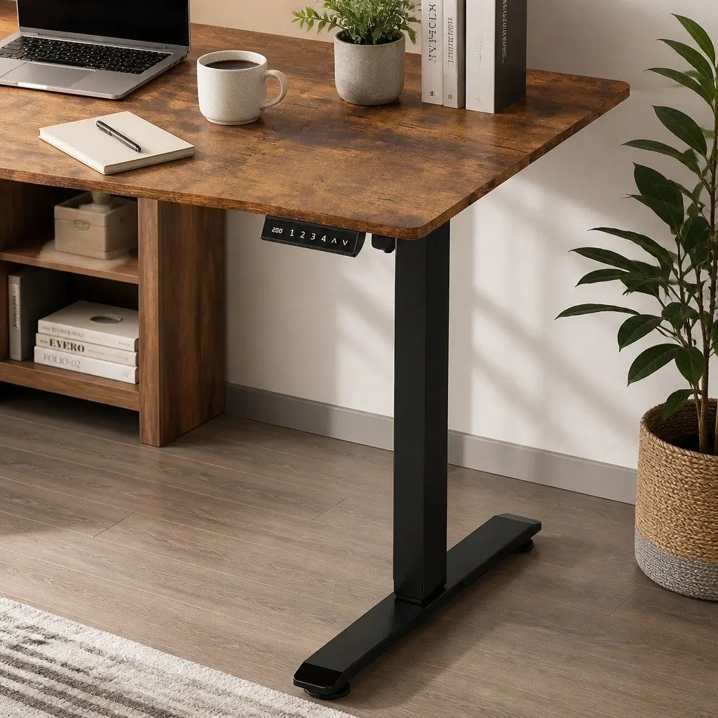 Height Adjustable Electric Desk Motorised Dual-Panel Vintage Oak 120cm Sit Stand Office