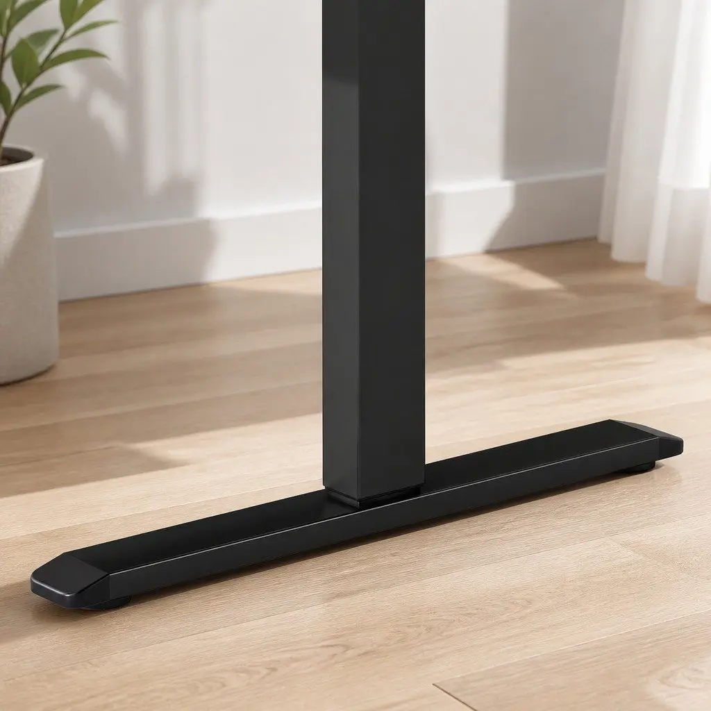 Height Adjustable Electric Desk Vintage Oak 140cm Sit Stand Computer Workstation with Steel Frame and Digital Controller