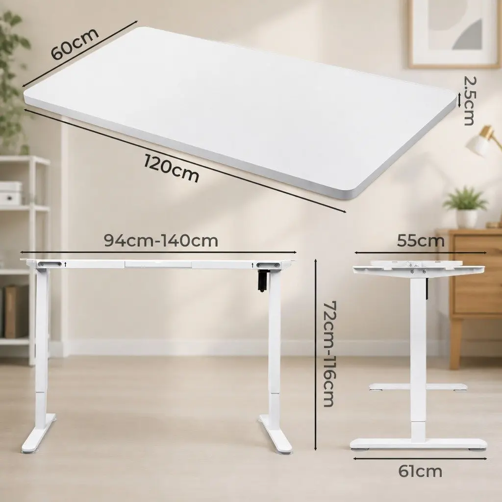 Motorised Standing Desk Height Adjustable Frame 120cm White Electric Office