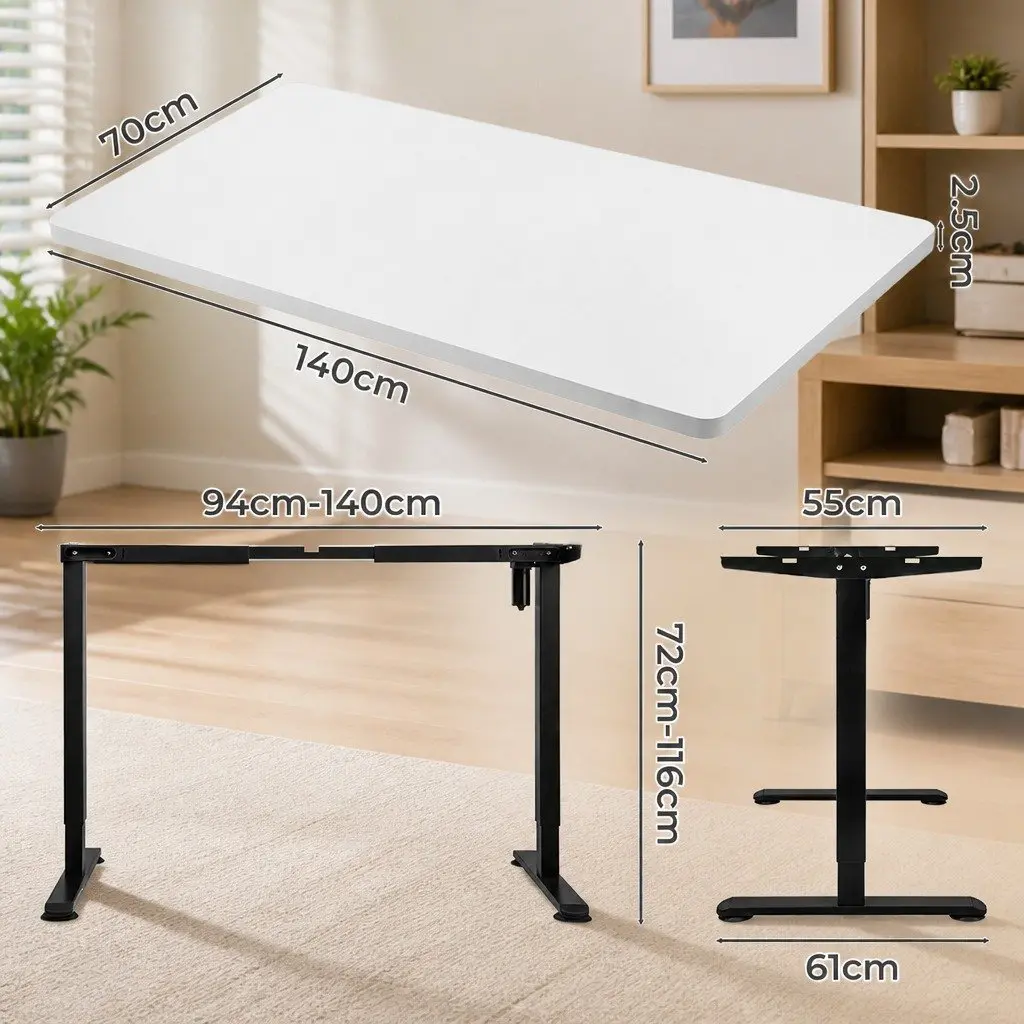 Motorised Standing Desk Adjustable Height 140cm White Electric Office