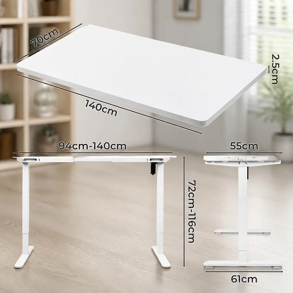Motorised Standing Desk Adjustable Height 140cm White Electric Office Frame