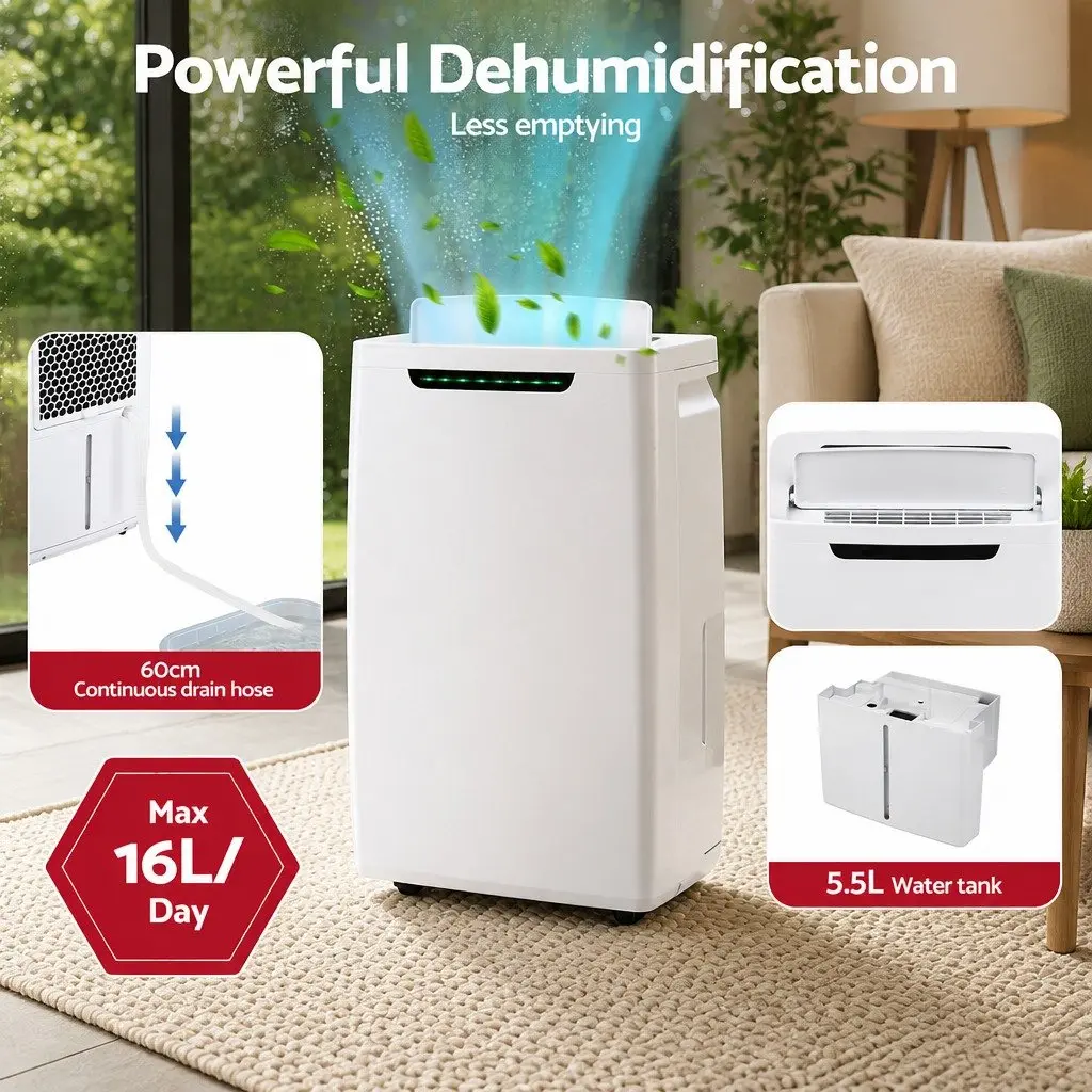 Dehumidifier Portable 16L/Day Air Dryer 5.5L Tank White