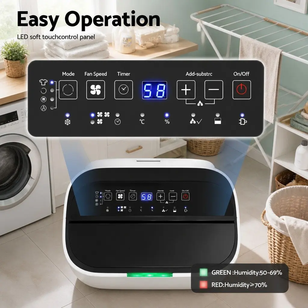 Dehumidifier 20L/Day Air Purifier Fan Clothes Dryer White Large Room Home