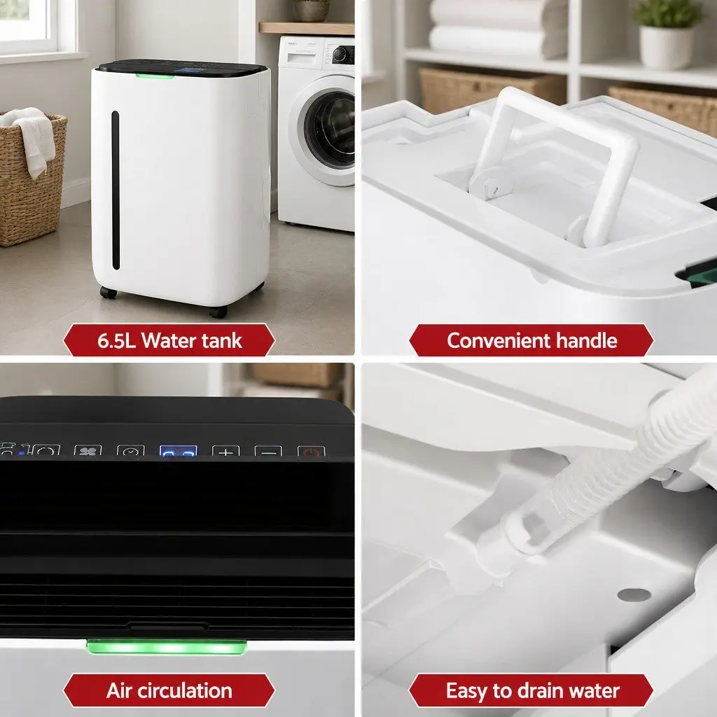 Dehumidifier 20L/Day Air Purifier Fan Clothes Dryer White Large Room Home