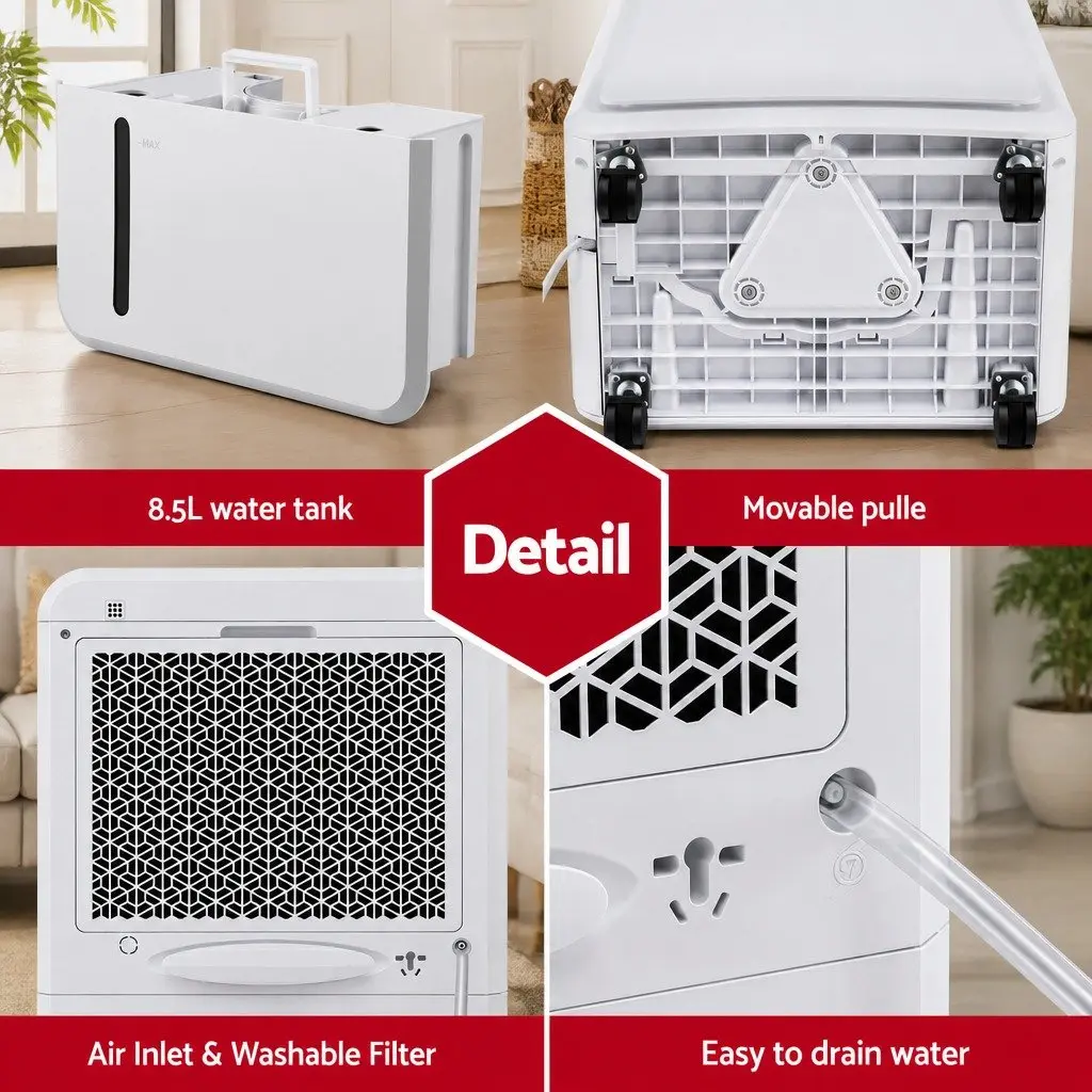 Dehumidifier Large Room 50L Daily White 44cm x 29cm x 74cm Tank Laundry Mode Timer