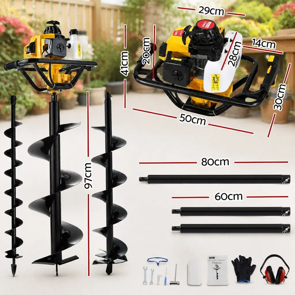 Post Hole Digger Petrol Motor 63cc Engine Auger Bits Extension Kits Yellow