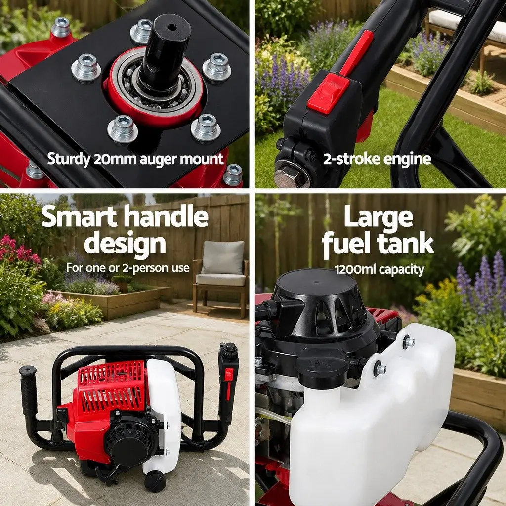 Post Hole Digger Motor 63cc 2-Stroke Single Cylinder Air-Cooled Red