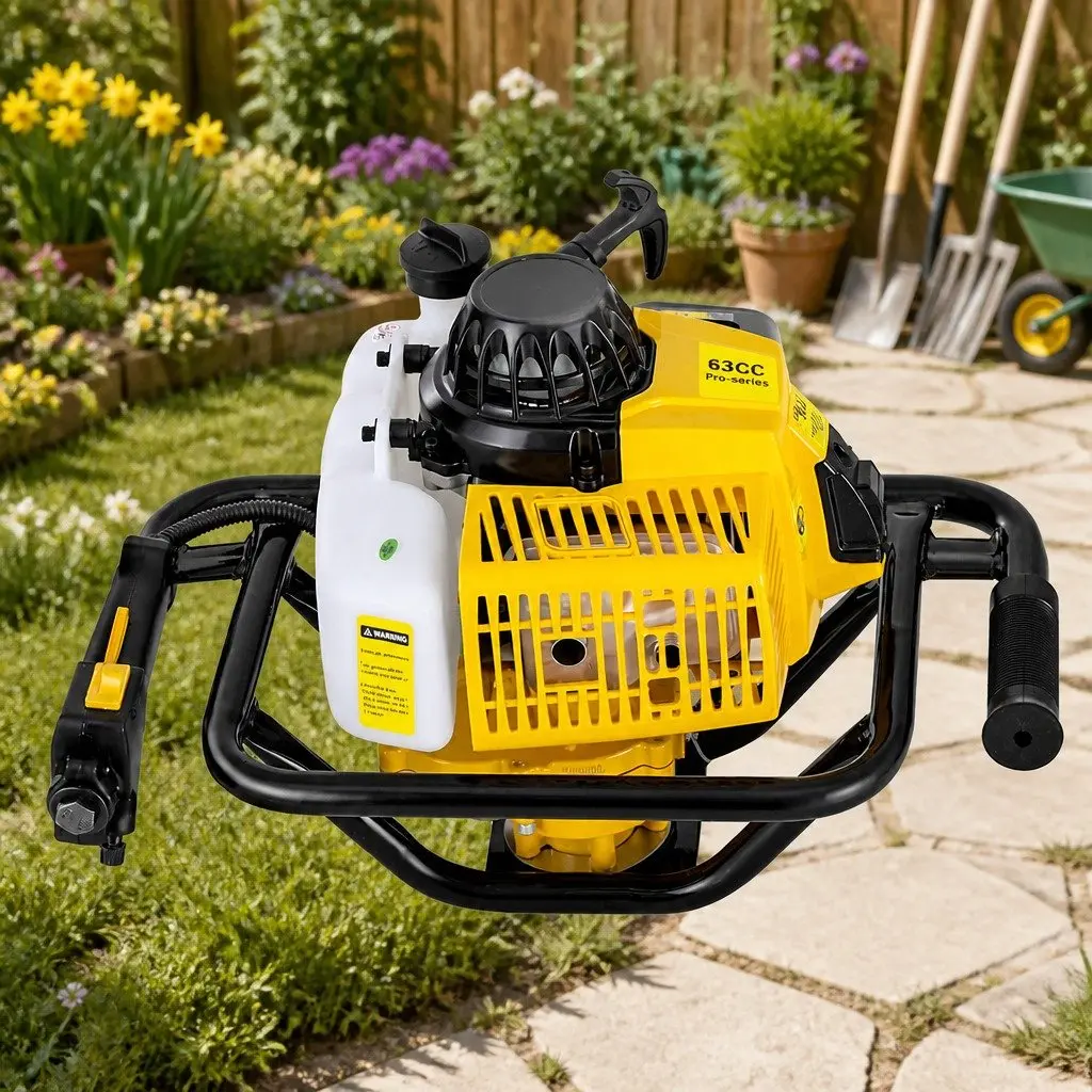 Post Hole Digger Petrol Engine 63CC Heavy Duty Yellow 2-Stroke Single Cylinder for Drilling and Ground Boring Tasks