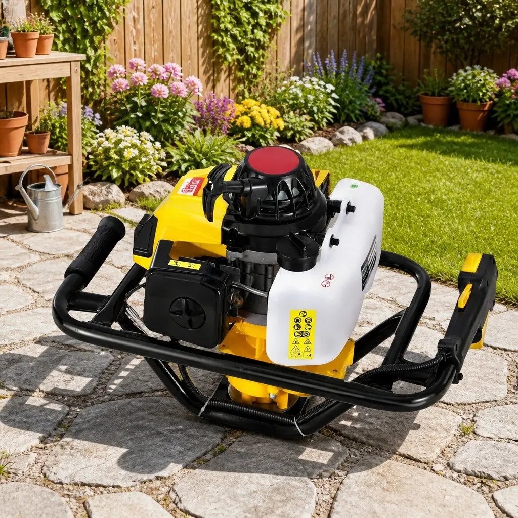 Post Hole Digger Petrol Engine 63CC Heavy Duty Yellow 2-Stroke Single Cylinder for Drilling and Ground Boring Tasks