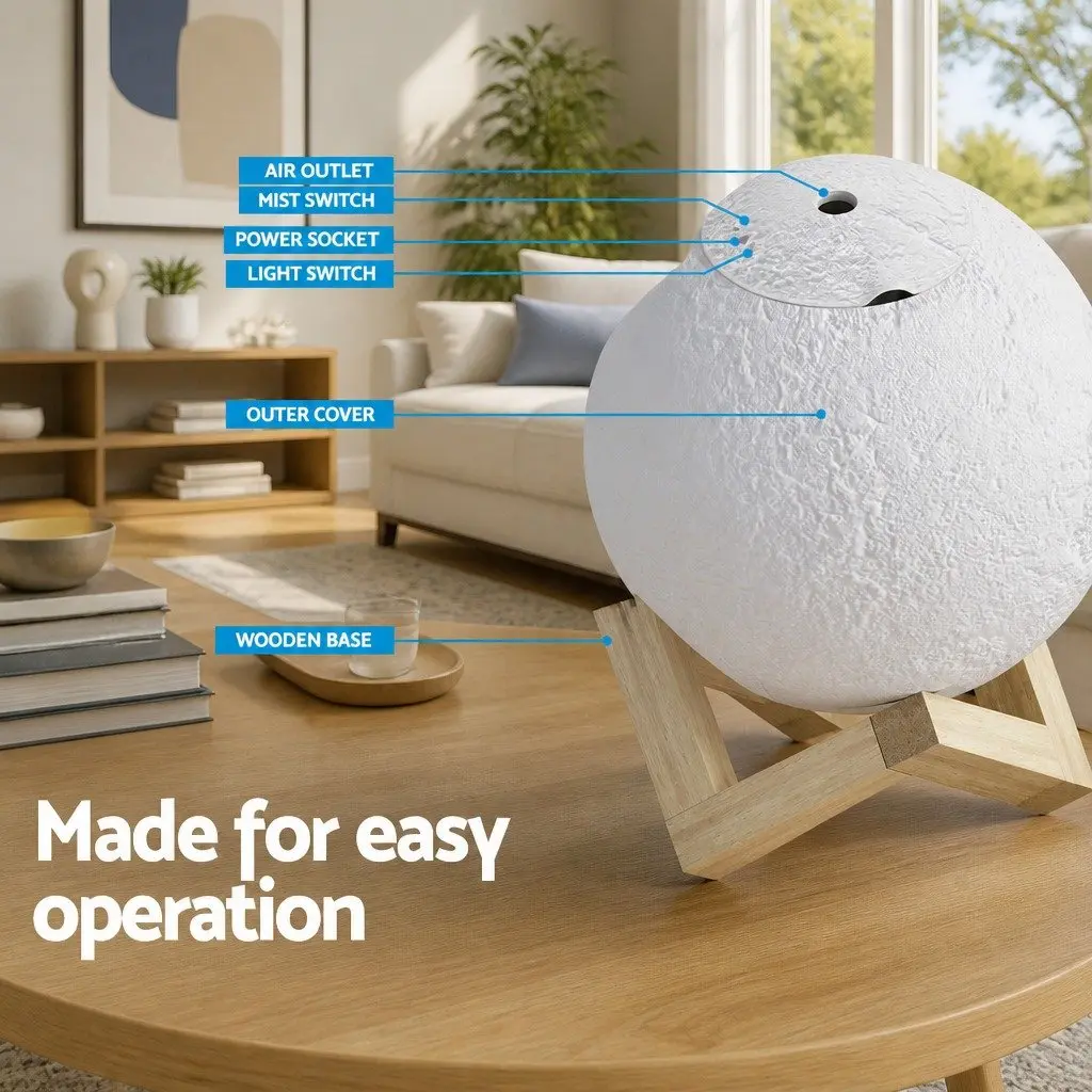 Aroma Diffuser Humidifier Moon Lamp 880ml White 4-in-1 Night Light