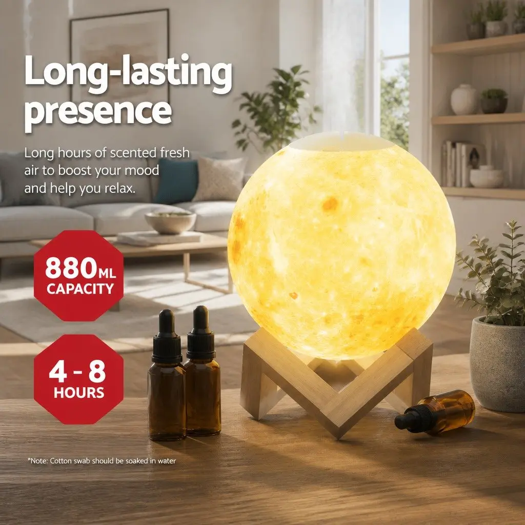Aroma Diffuser Humidifier Moon Lamp 880ml White 4-in-1 Night Light