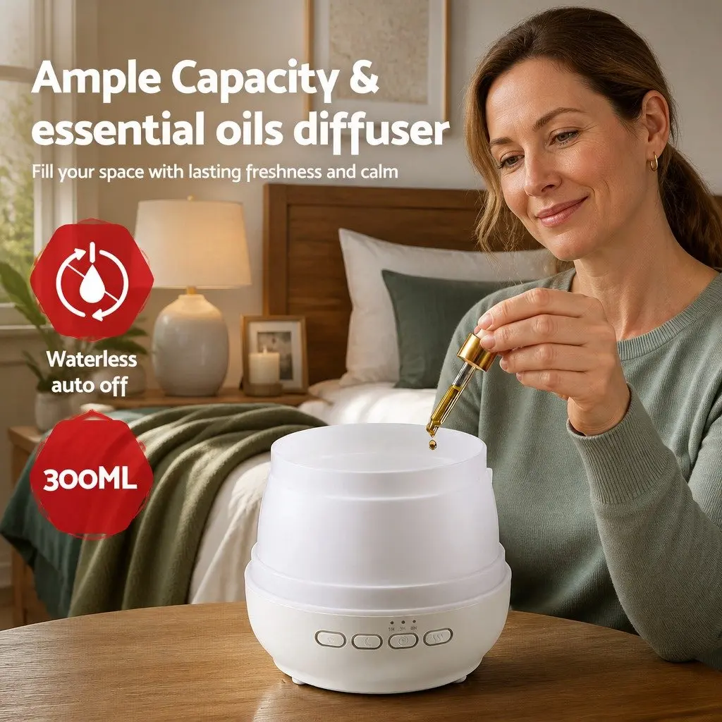 Aroma Diffuser Ultrasonic ABS and PP 300ml Light Wood Grain and White