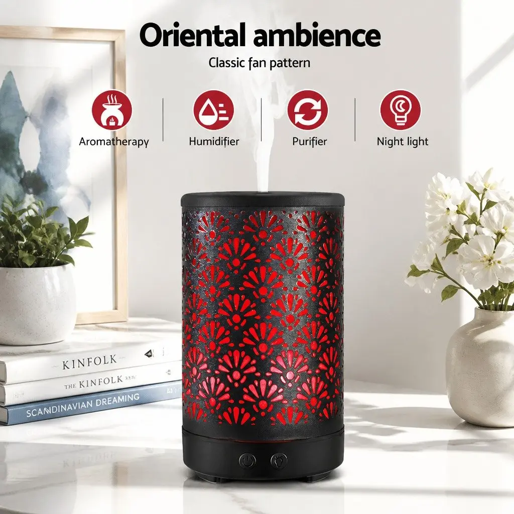 Ultrasonic Aroma Diffuser Humidifier Black 100ml Night Light Remote Control 4 Functions