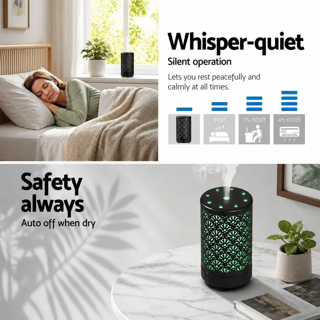 Ultrasonic Aroma Diffuser Humidifier Black 100ml Night Light Remote Control 4 Functions