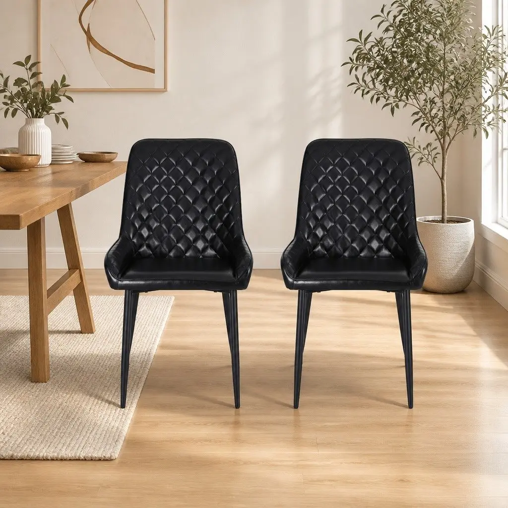 Dining Chairs Set of 2 Retro PU Leather Kitchen Lounge Cafe Accent Black