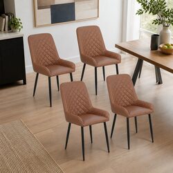 Dining Chairs Set of 4 Retro Brown PU Leather Kitchen Lounge Accent Seats Metal