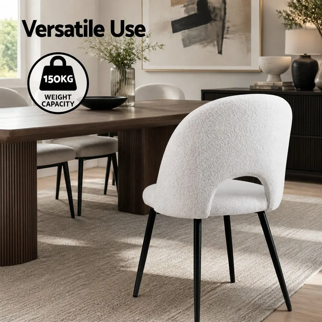 Dining Chair Sherpa Upholstery White Curved Backrest 2 Piece Set